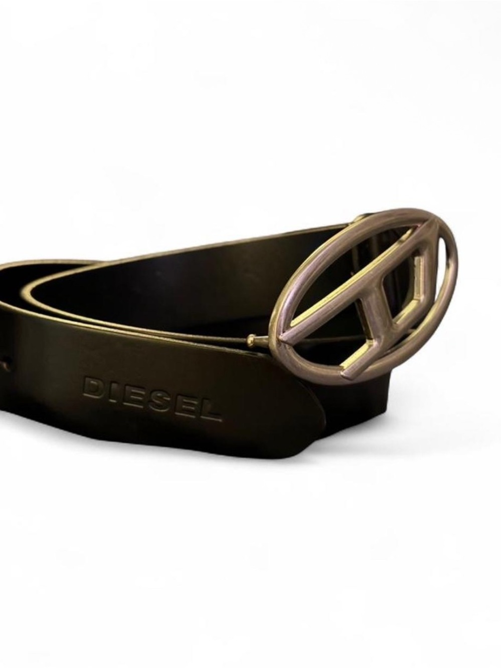 DIESEL Black Leather Belt with silver Oval Buckle - Picture 2 of 4